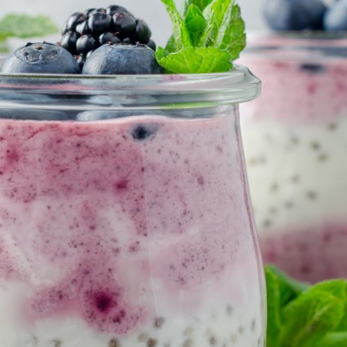 Acai and berry chia puddings