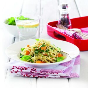 Angel hair pasta with pumpkin and basil pesto