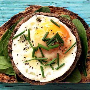 Baked egg and mushroom toast topper