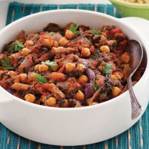 Baked lamb with chickpeas and spinach