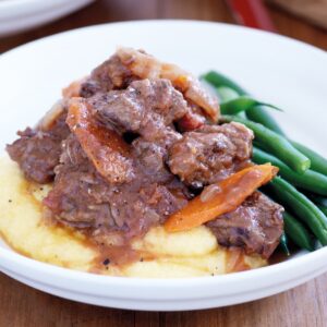 Beef casserole with cheesy polenta