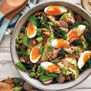 Cabbage, broad bean and egg slaw