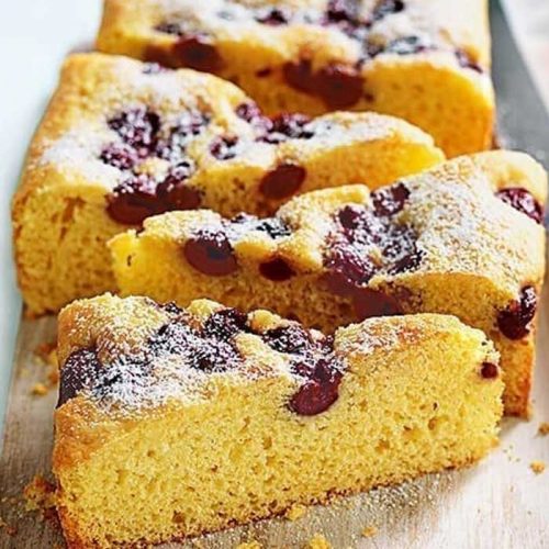 Vanilla and cherry tray cake