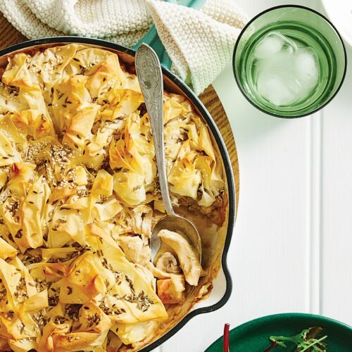 Chicken, leek and mushroom pan pie