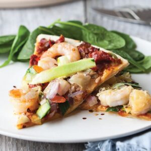 Chilli prawn pizza