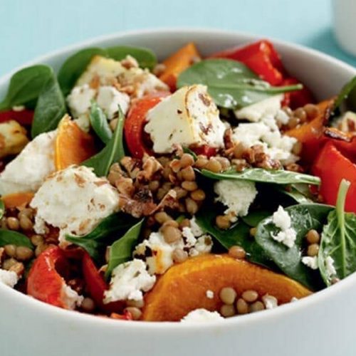 Warm baked feta and squash salad