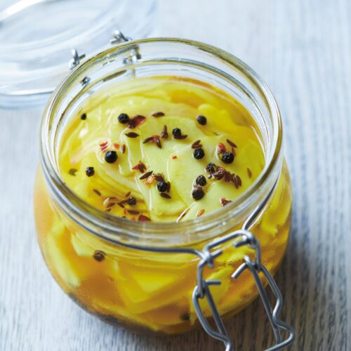 Turmeric-pickled cauliflower stems