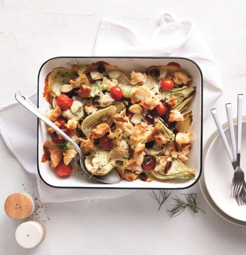 Med-style tray bake with mozzarella