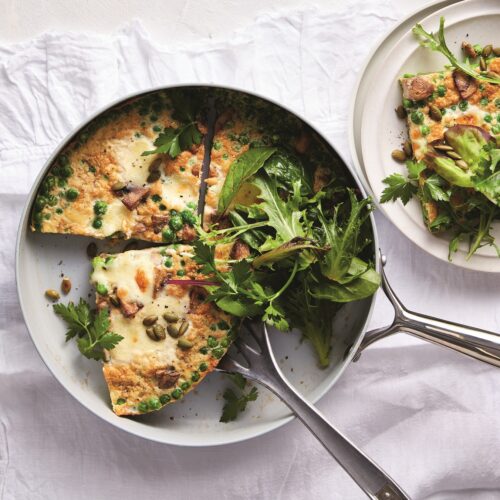 Mushroom, pea and bocconcini omelette