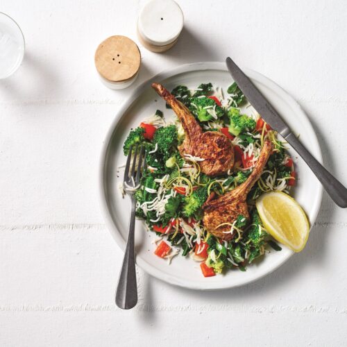 Lamb cutlets with warm rice salad