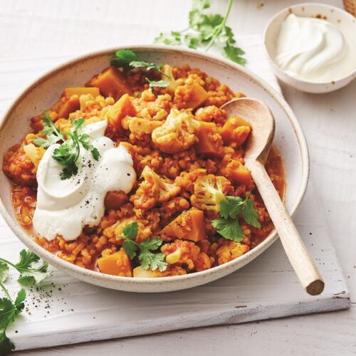 Red lentil dhal with cauliflower and pumpkin