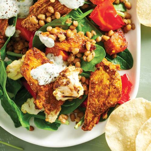 Korma chicken and cauliflower salad with herb raita