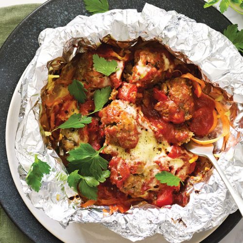 Meatballs with kumara ‘spaghetti’