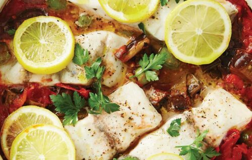 Mediterranean fish with grain salad