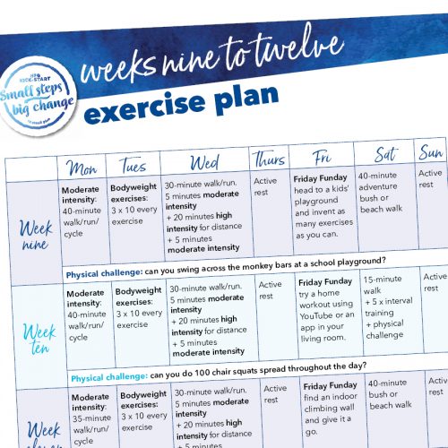 Kick-start exercise plan: Weeks nine to twelve