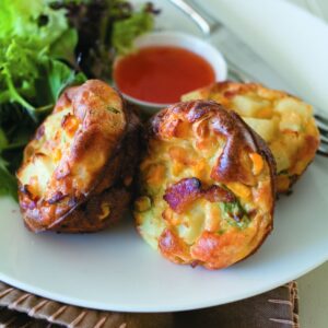 Patty pan frittata with bacon and corn