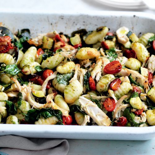 Pesto gnocchi and chicken bake
