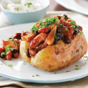 Pork and bean jacket potatoes