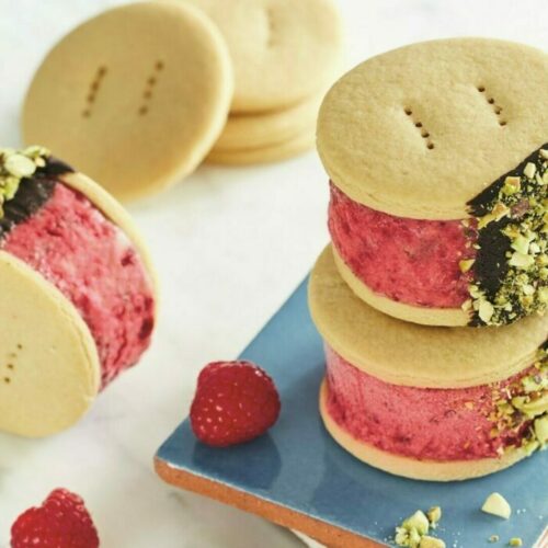 Raspberry pistachio ice cream sandwiches