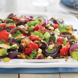 Roast vege and lentil salad