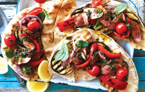 Smoky lamb flatbreads with mint chimichurri
