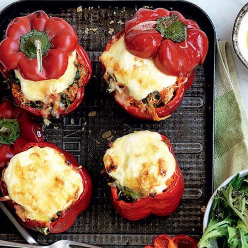 Chicken and couscous stuffed capsicums