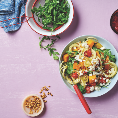 Butternut, feta and garlic spaghetti
